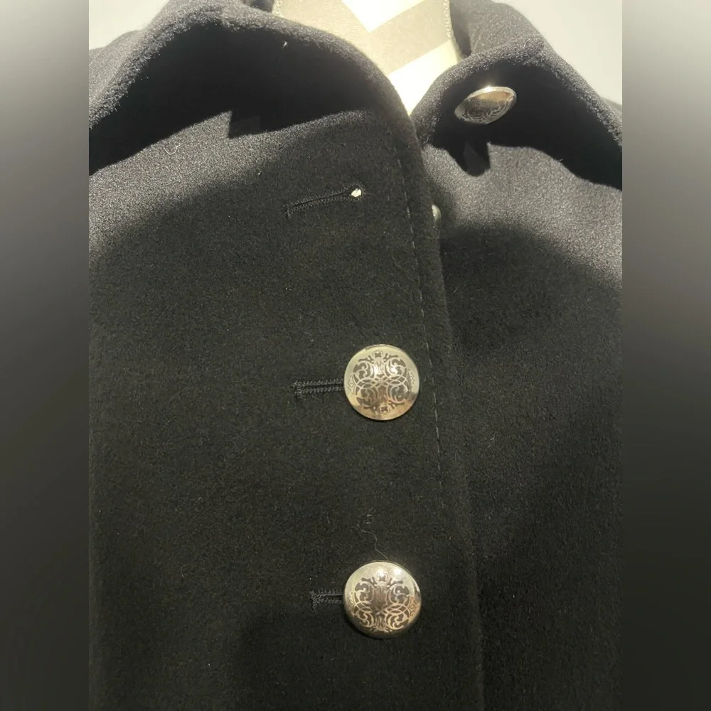 Tahari Black Pea Coat with Silver‎ Buttons